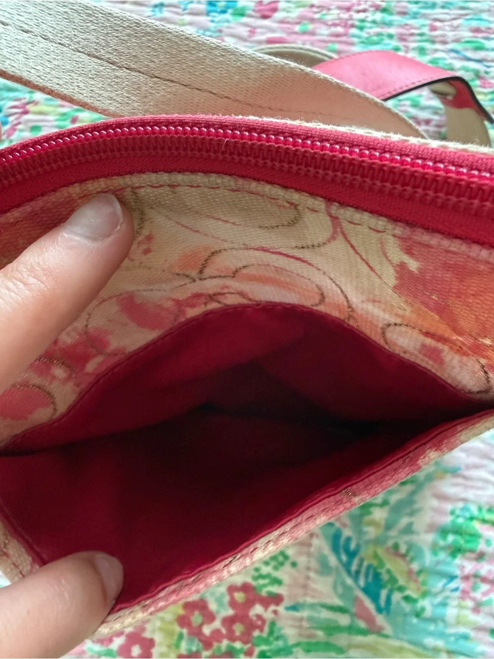 Coach Pink Floral Canvas Crossbody with Cream Strap